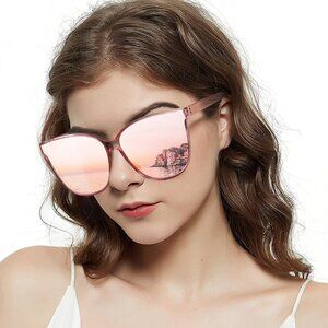 Women's Pink Rose gold UV400 Protection Oversized Cat Eye Frame Retro Sunglasses